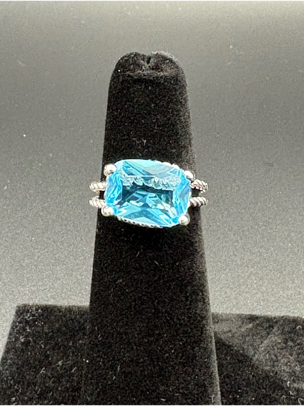 Sterling Silver Blue Cushion Gemstone Ring